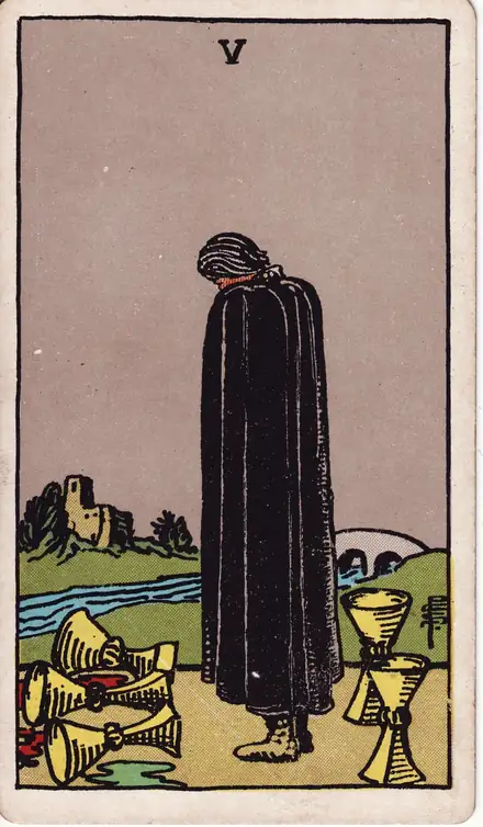Five of Cups — Rider–Waite–Smith, 1909