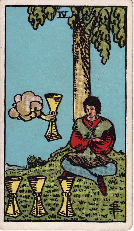 Four of Cups — Rider–Waite–Smith, 1909