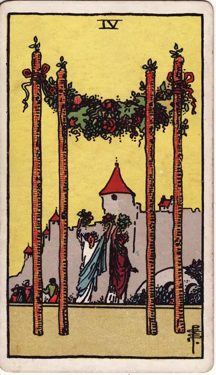 Four of Wands — Rider–Waite–Smith, 1909