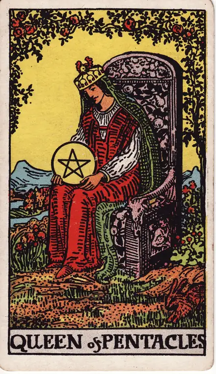 Queen of Pentacles — Rider–Waite–Smith, 1909