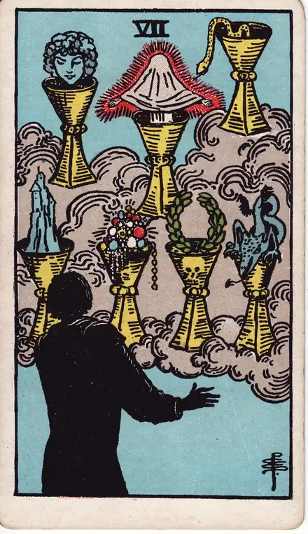 Seven of Cups — Rider–Waite–Smith, 1909
