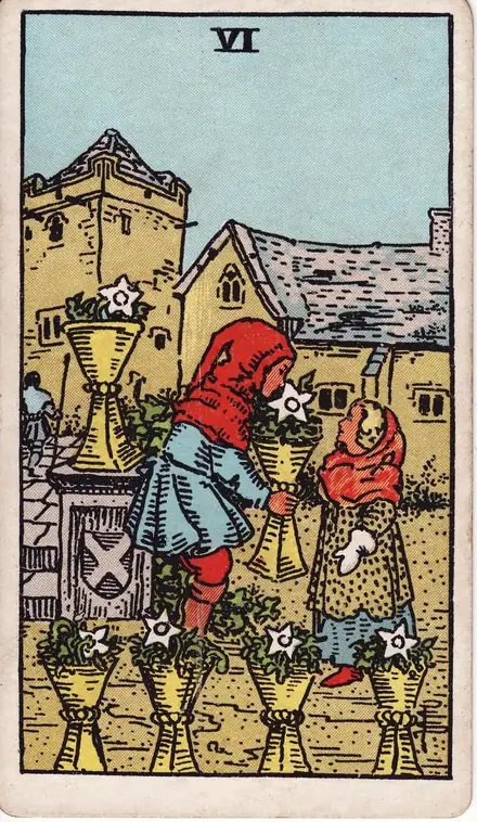 Six of Cups — Rider–Waite–Smith, 1909