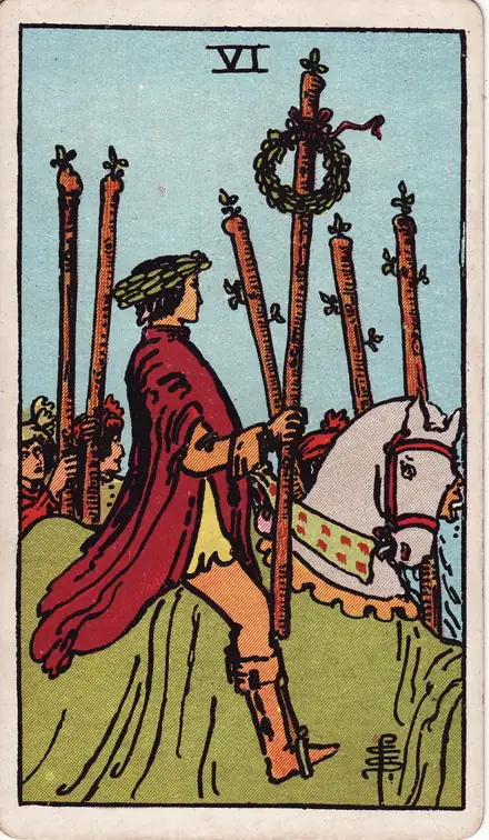 Six of Wands — Rider–Waite–Smith, 1909