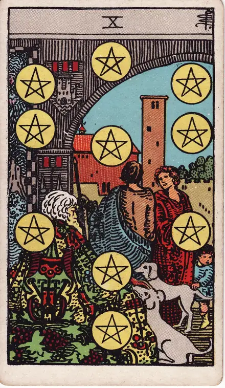 Ten of Pentacles — Rider–Waite–Smith, 1909