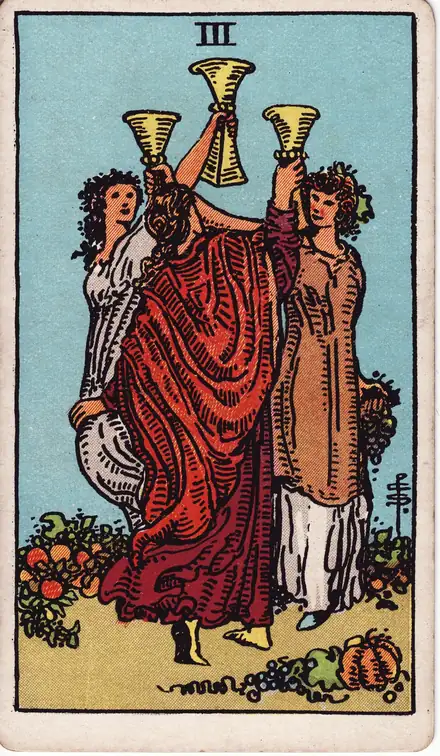 Three of Cups — Rider–Waite–Smith, 1909