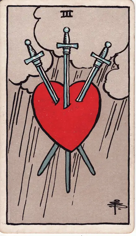 Three of Swords — Rider–Waite–Smith, 1909