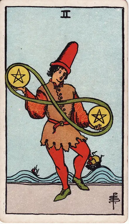 Two of Pentacles — Rider–Waite–Smith, 1909